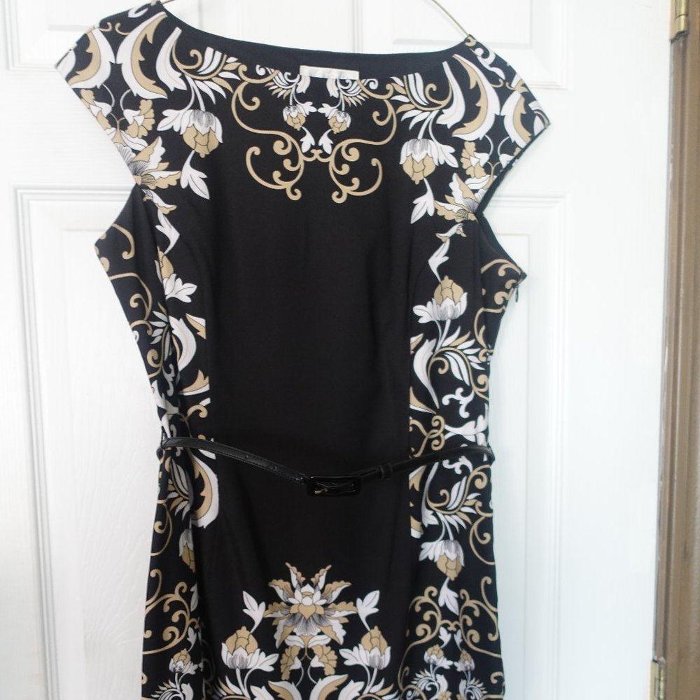 LONDON TIMES Cap-sleeve Sheath Dress black & tan Size 8